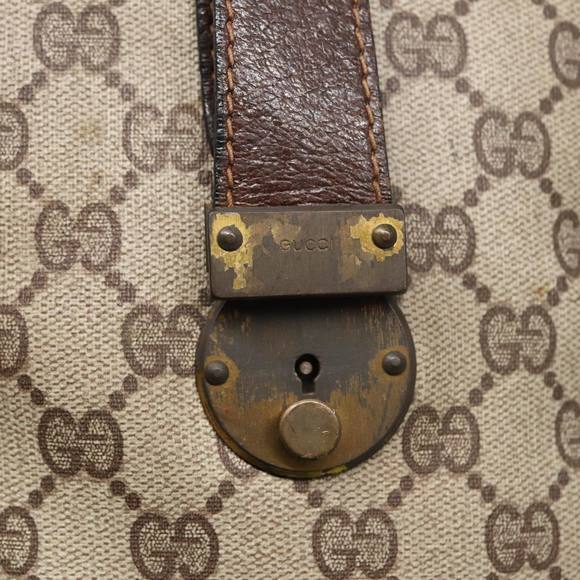 GUCCI GG Supreme Web Sherry Line Boston Bag PVC Beige Red Green Auth 84232 - Picture 9 of 16